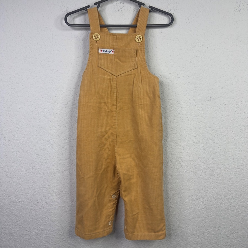 Vintage Health-tex Overalls‎ Toddler 18M Tan Corduroy Button Strap USA Made 80s